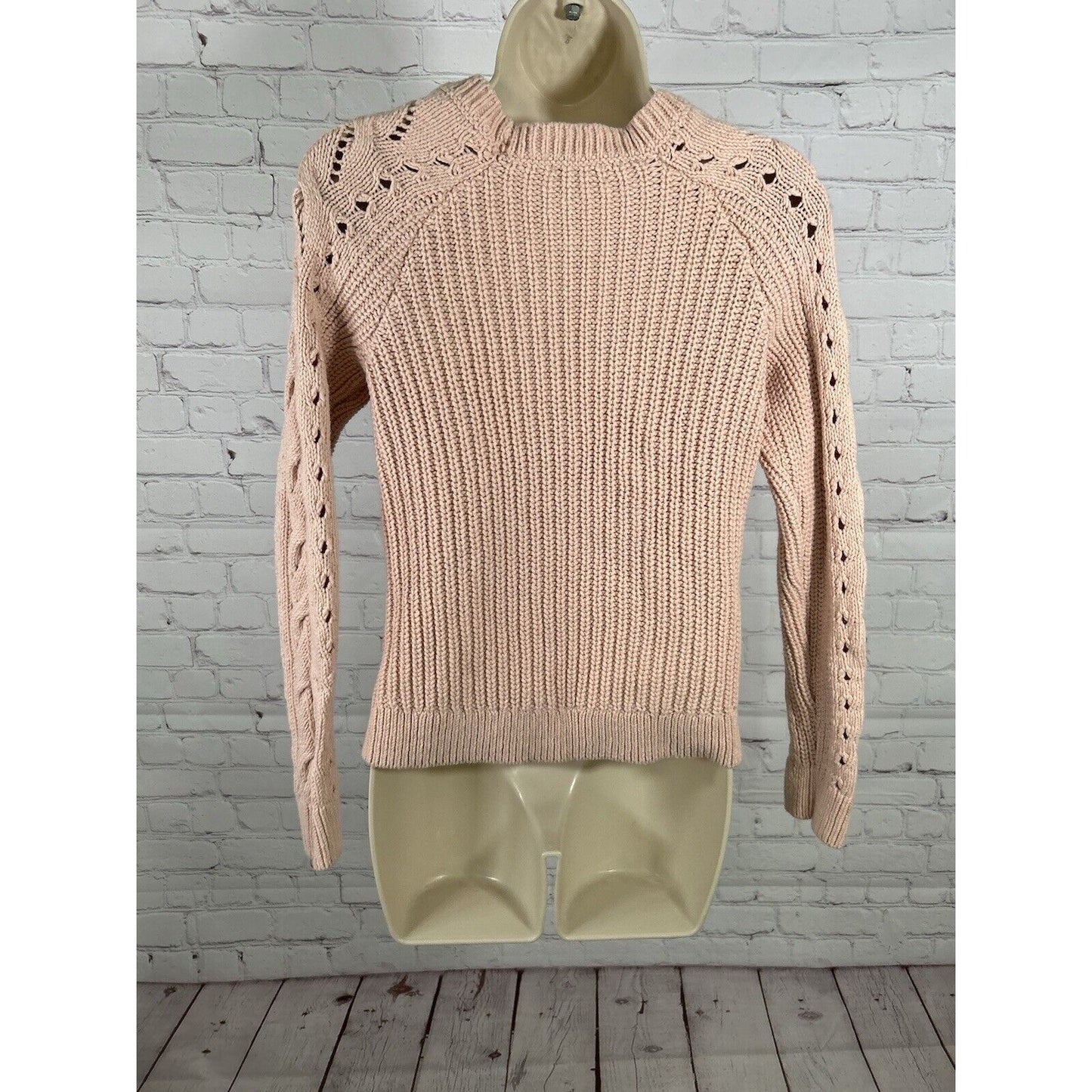 Lucky Brand Pink Open Knit Pullover Long Sleeve Cotton/Poly/Wool Sweater S