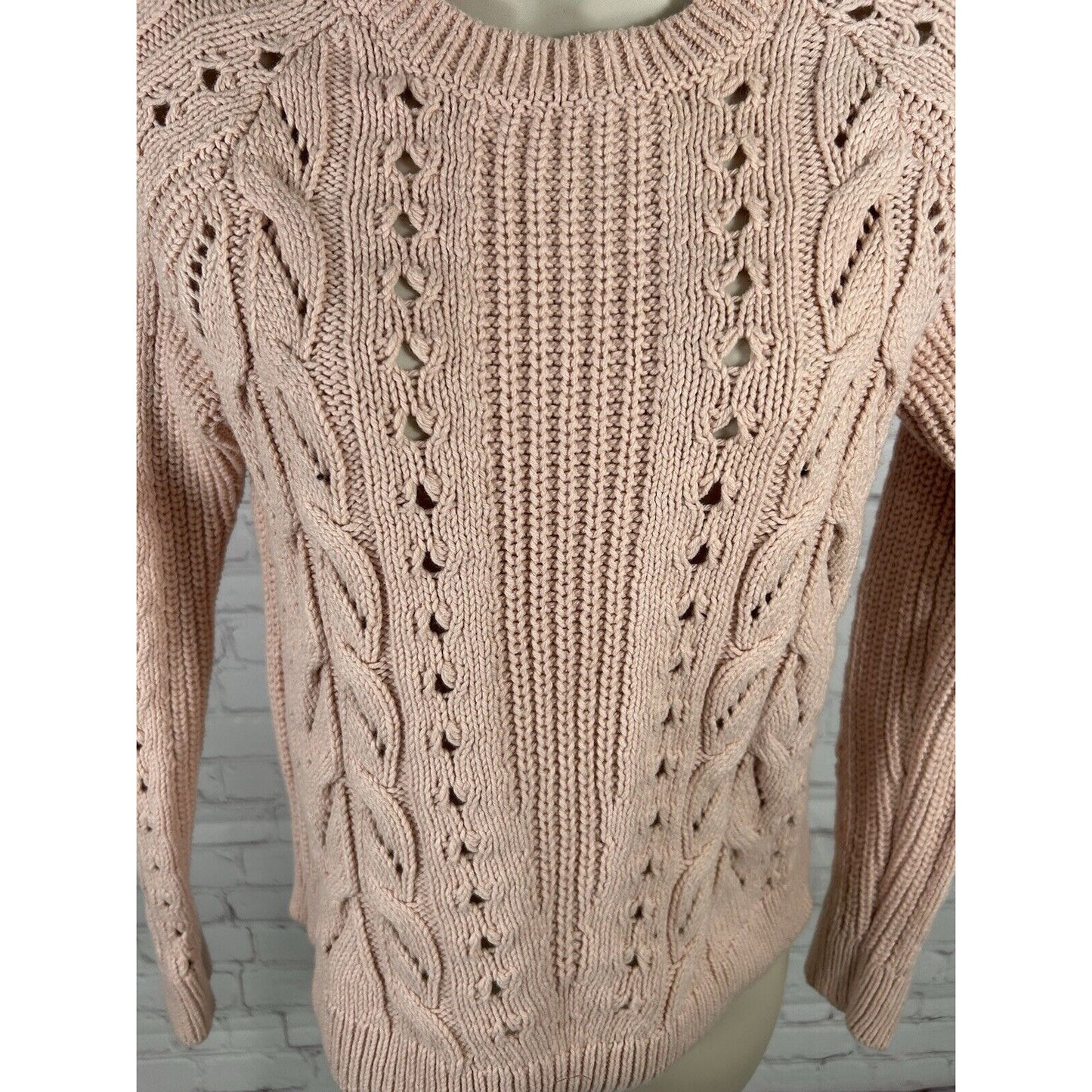 Lucky Brand Pink Open Knit Pullover Long Sleeve Cotton/Poly/Wool Sweater S