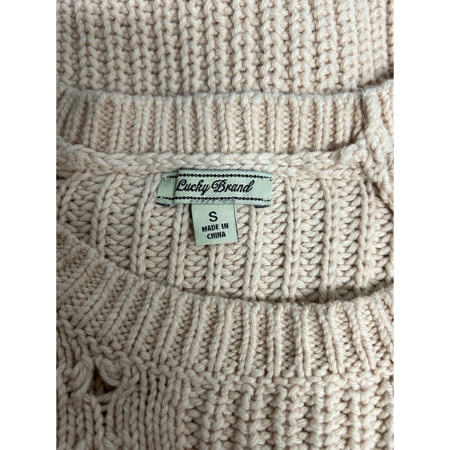 Lucky Brand Pink Open Knit Pullover Long Sleeve Cotton/Poly/Wool Sweater S