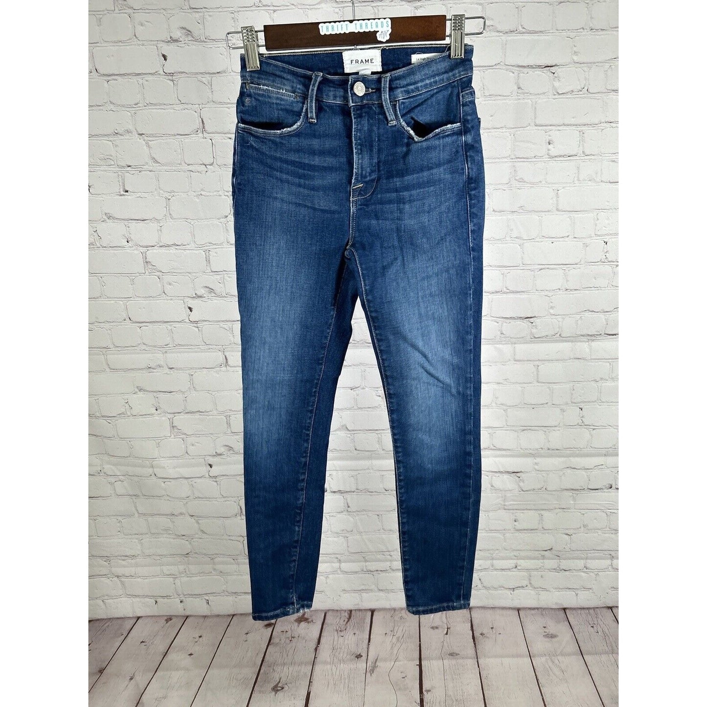 FRAME Le High Skinny Crop Medium Wash Organic Cotton Blend Jeans 24 (23 x 25)