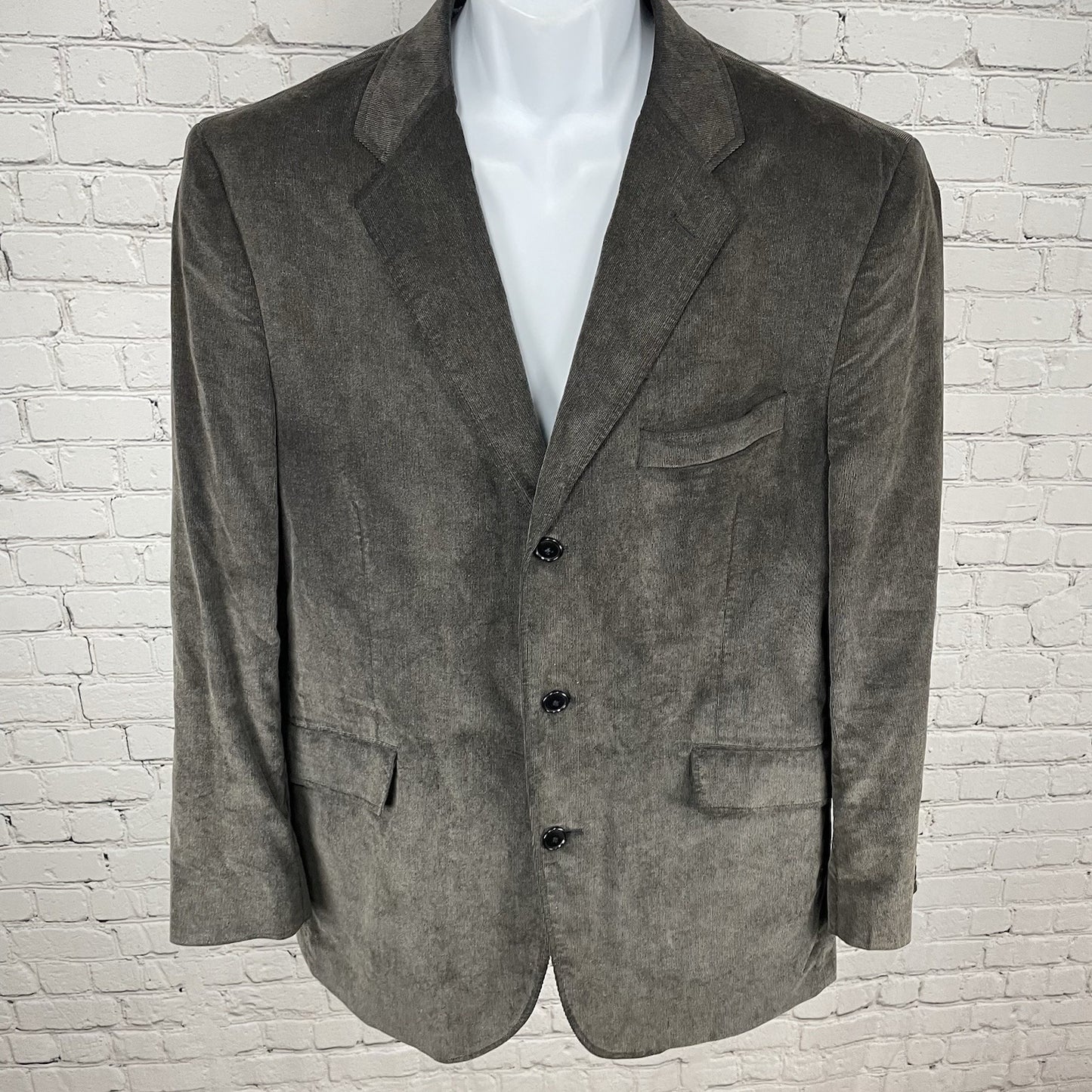 J. Ferrar Grey Cotton Corduroy 3 Button Vented Blazer Sport Coat Size L 42-44