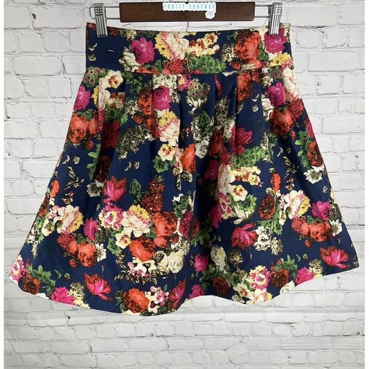 Green World Fashion Floral Pleated Lined Knee Length A Line Skirt Women’s L