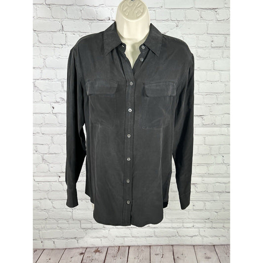 Equipment Femme 100% Silk Black Long Sleeve Collared Button Up Shirt Women’s XS