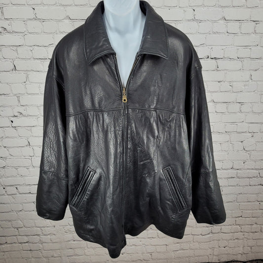 Authentics By Boston Outfitters Black Genuine Leather Insulated Jacket 3XLT *zip