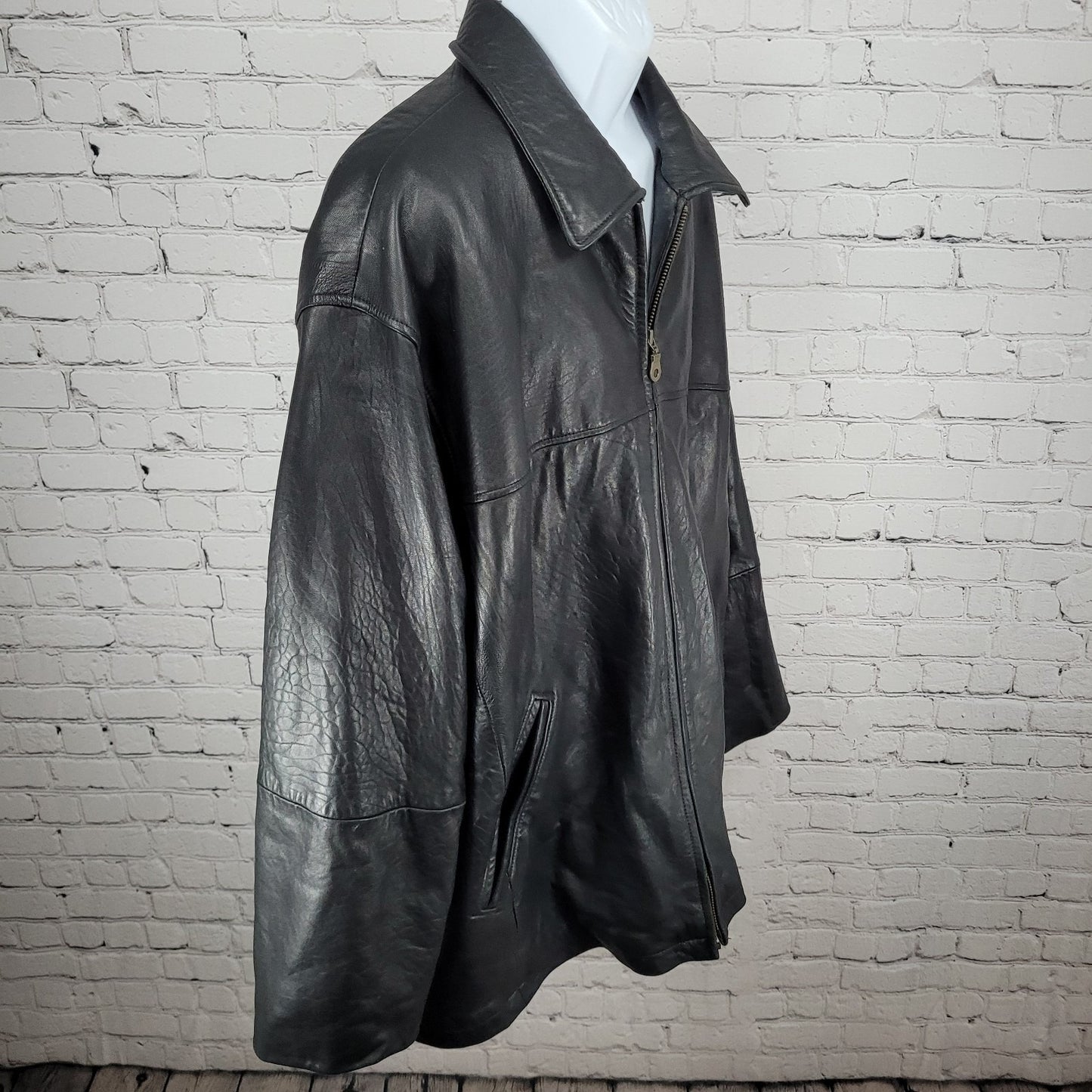 Authentics By Boston Outfitters Black Genuine Leather Insulated Jacket 3XLT *zip