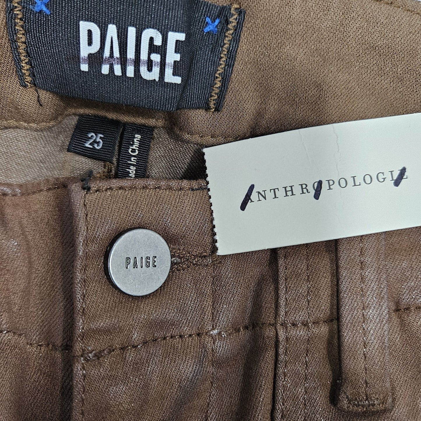NWD Paige Brown Mayslie Jogger Coated Mid Rise Ankle Zip Pants 25 (26x27)