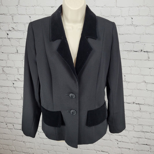 Yves Saint Laurent Encore Black Velvet Collar Floral Button Jacket Size 8