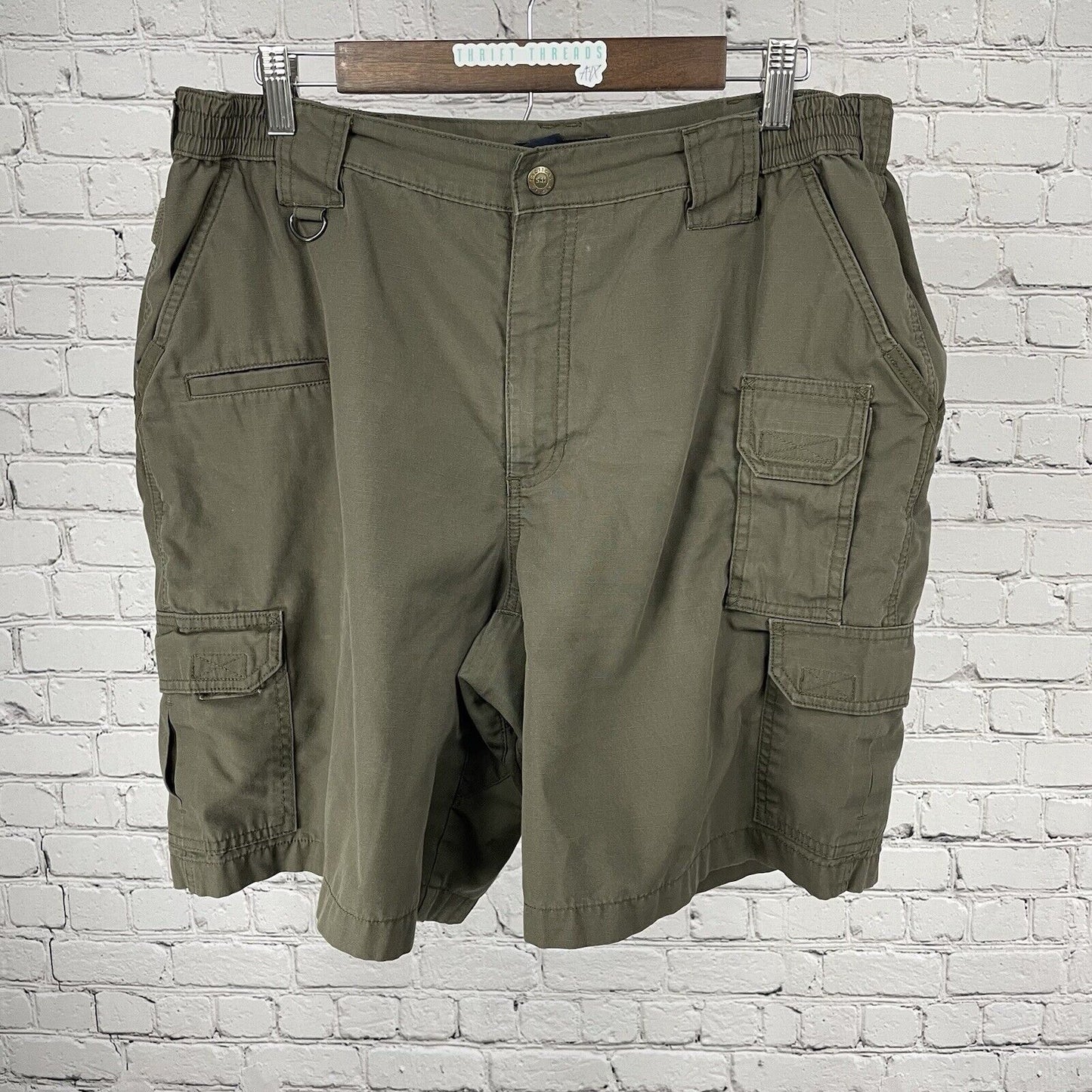 5.11 Tactical Series Green Cargo Pocket Elastic Waist Shorts Size US 38 (35x8.5)