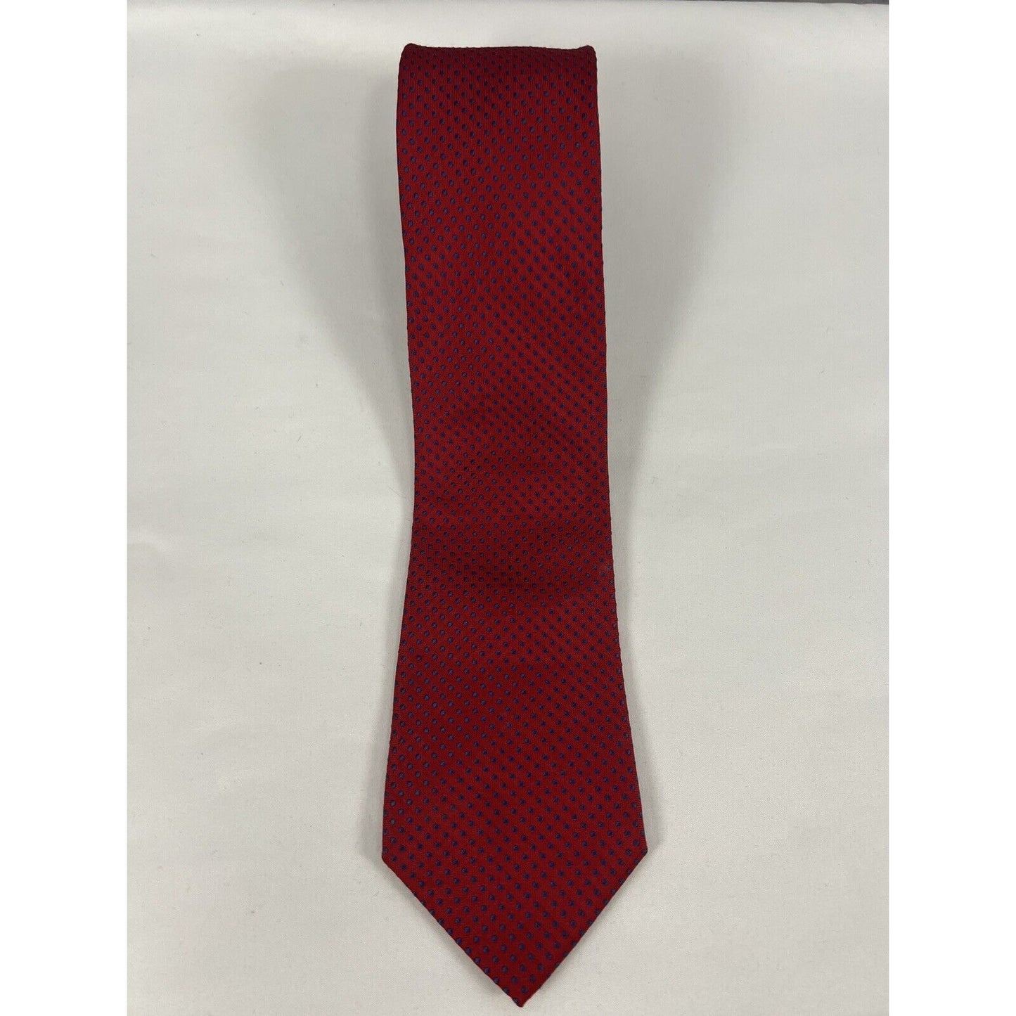 Tommy Hilfiger Red Blue Polka Dot 100% Silk Men’s Formal Neck Tie (60 x 3.5)