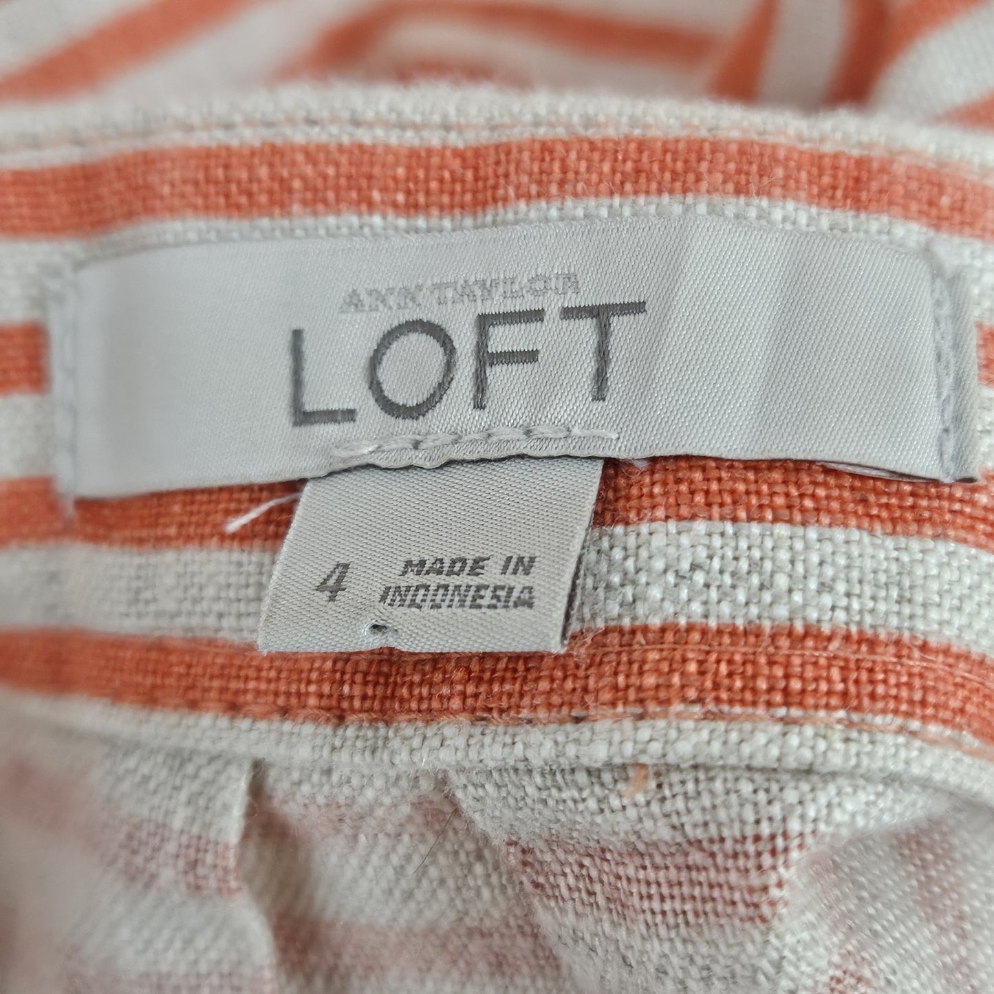 Loft Ann Taylor Orange Pink 100% Linen Striped Pleated Pockets Short Skirt 4