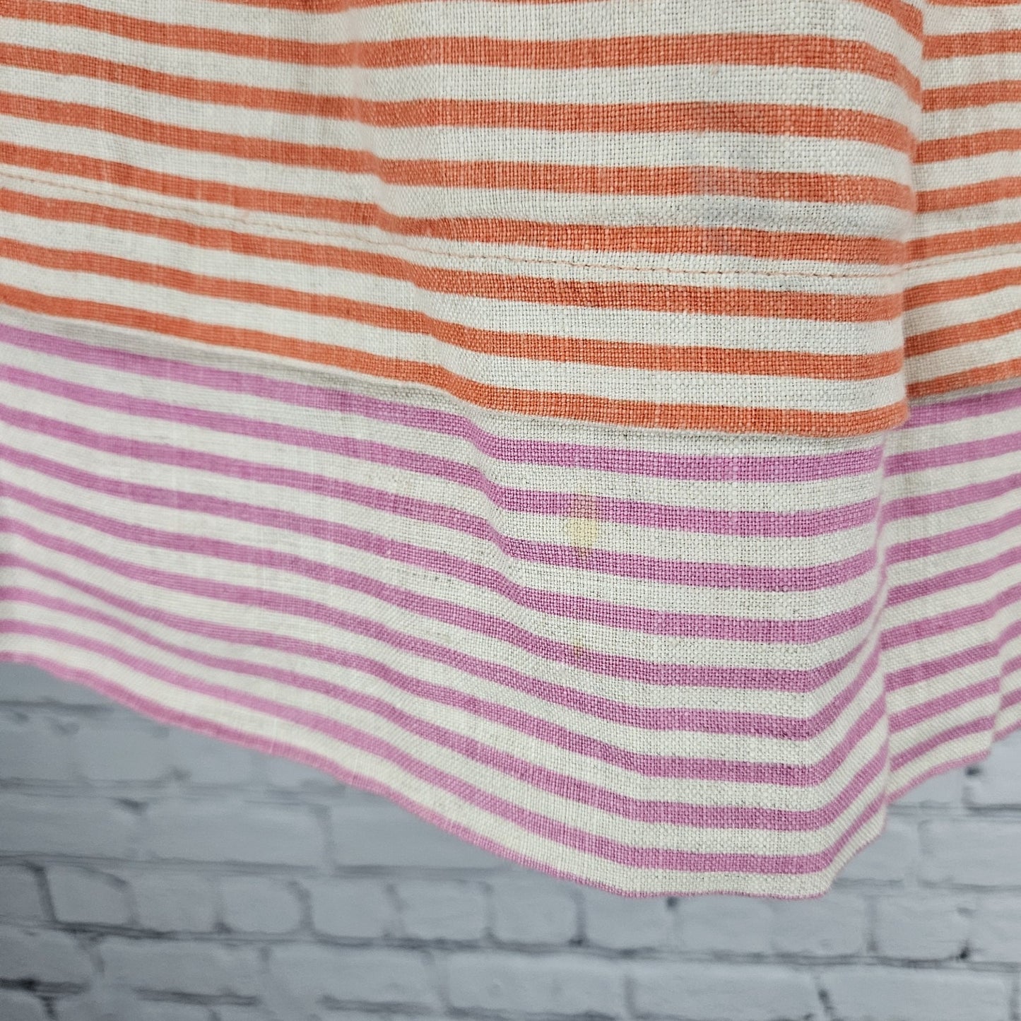 Loft Ann Taylor Orange Pink 100% Linen Striped Pleated Pockets Short Skirt 4