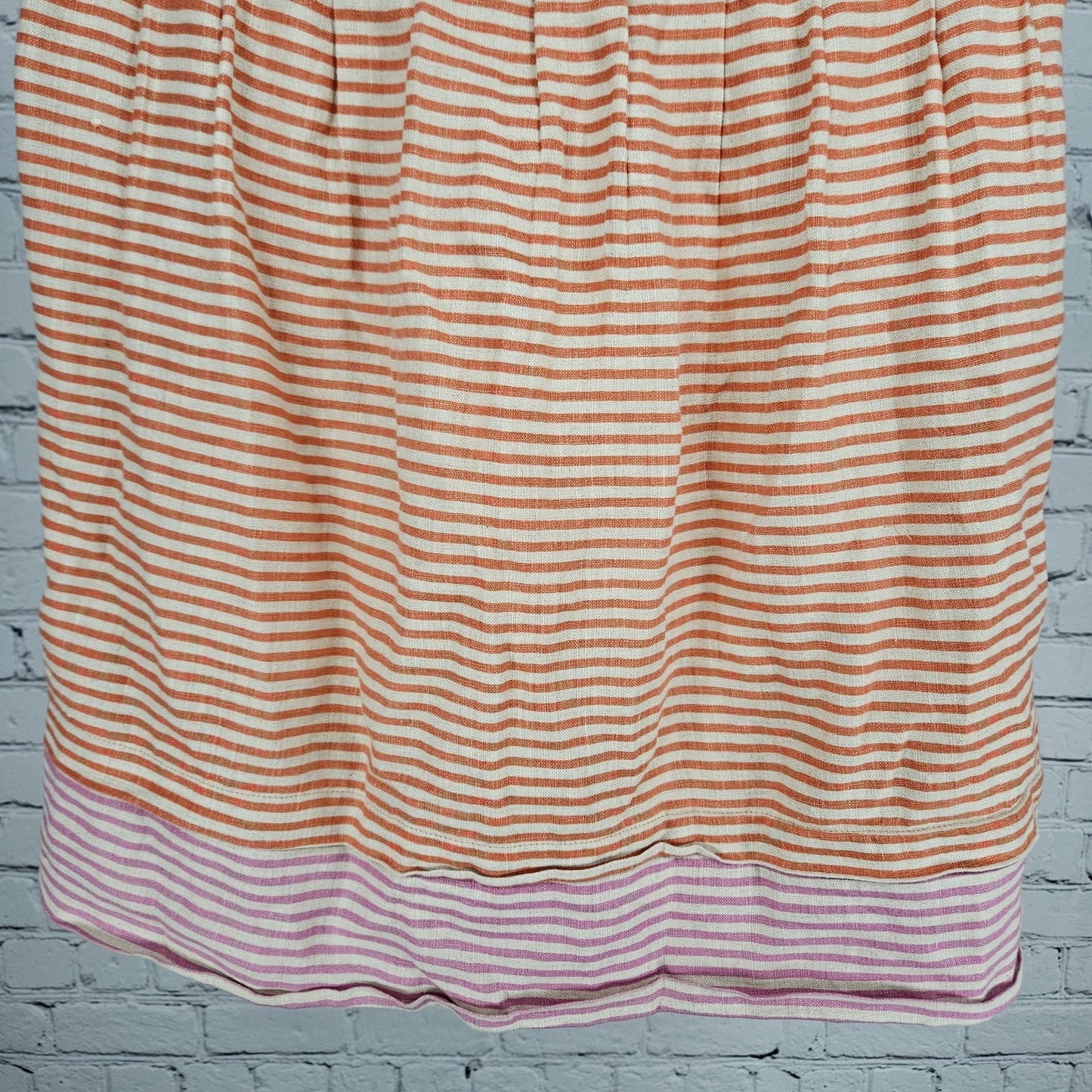 Loft Ann Taylor Orange Pink 100% Linen Striped Pleated Pockets Short Skirt 4