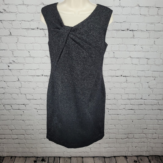 Ann Taylor Black Wool Blend Tweed Pleated Back Slit Lined Sheath Dress Size 4