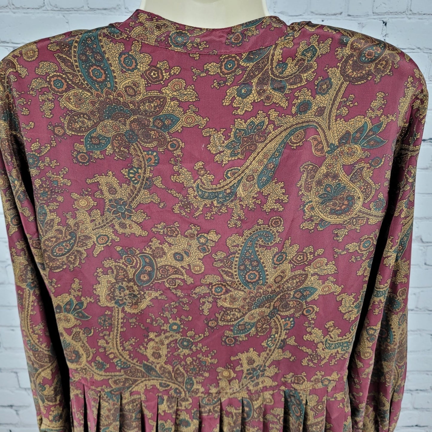 VTG Talbots Multicolor Paisley Pleated Buttoned Long Sleeve Midi Dress Petite 4P