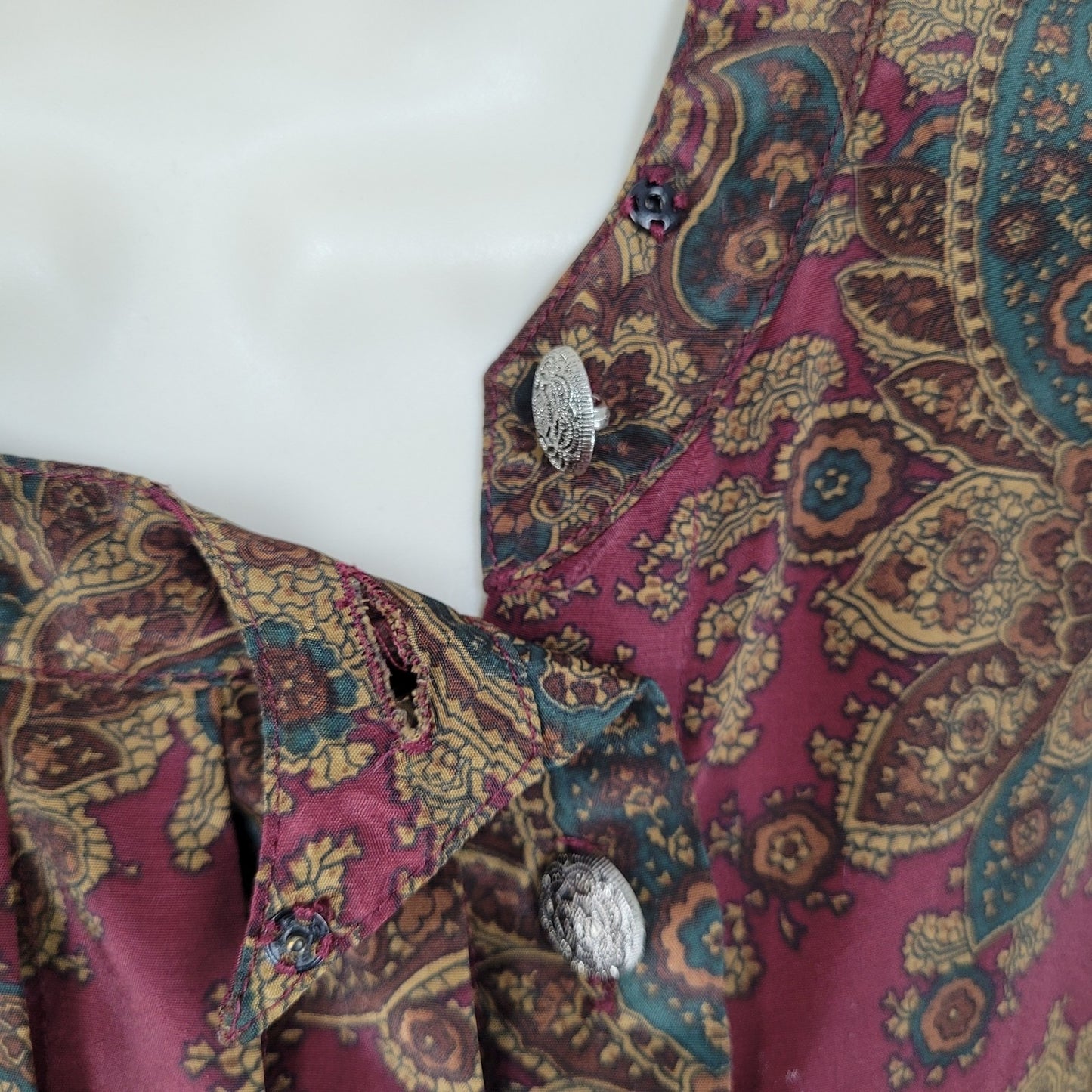 VTG Talbots Multicolor Paisley Pleated Buttoned Long Sleeve Midi Dress Petite 4P