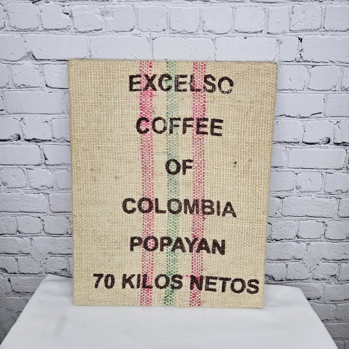 Excelso Coffee Authentic Burlap Sack Wrapped Canvas Wood Framed Art 20x16