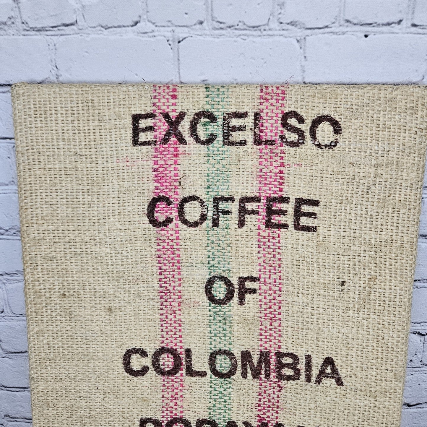Excelso Coffee Authentic Burlap Sack Wrapped Canvas Wood Framed Art 20x16