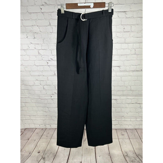 Zara High Waisted Black Belted Wide Leg Trouser Style Pants XS (26 x 30)