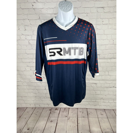 Primal SRMTB Blue Red White Pullover V Neck Men’s Cycling Jersey Size S Small