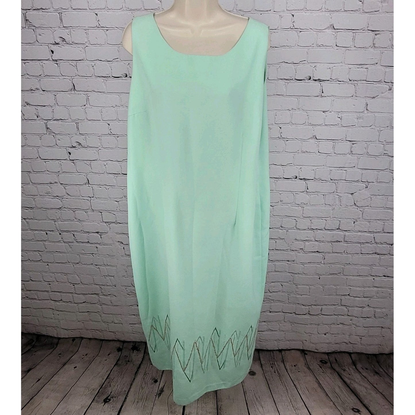 VTG Donna Vinci Green Beaded Embroidered Sleeveless Sheath Lined Long Dress 18