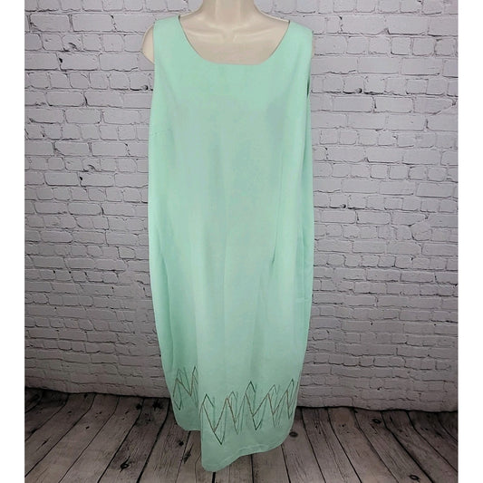 VTG Donna Vinci Green Beaded Embroidered Sleeveless Sheath Lined Long Dress 18