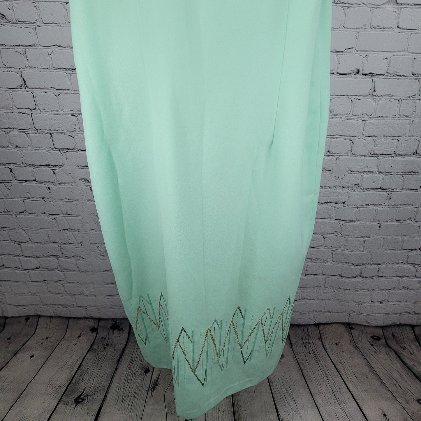 VTG Donna Vinci Green Beaded Embroidered Sleeveless Sheath Lined Long Dress 18
