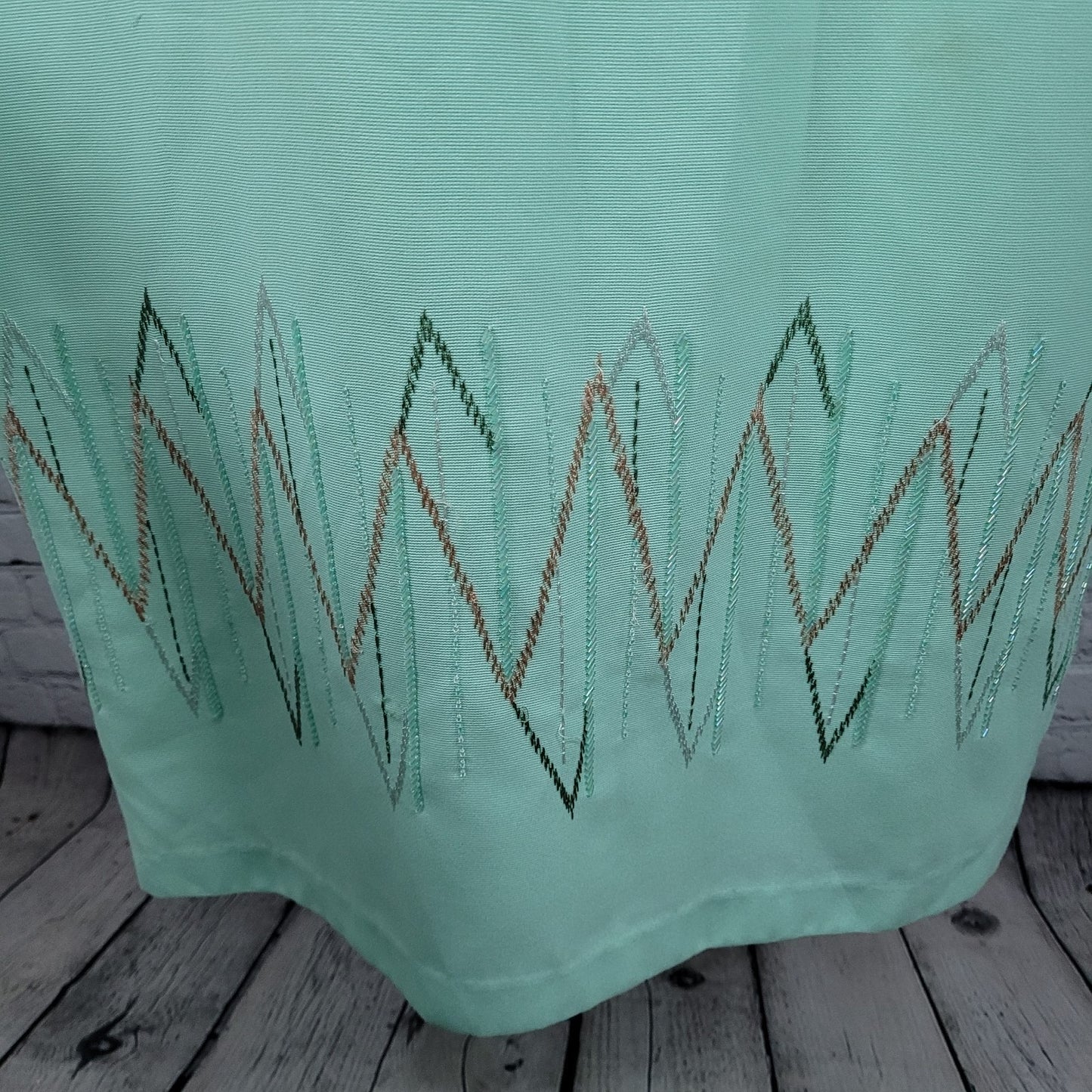 VTG Donna Vinci Green Beaded Embroidered Sleeveless Sheath Lined Long Dress 18