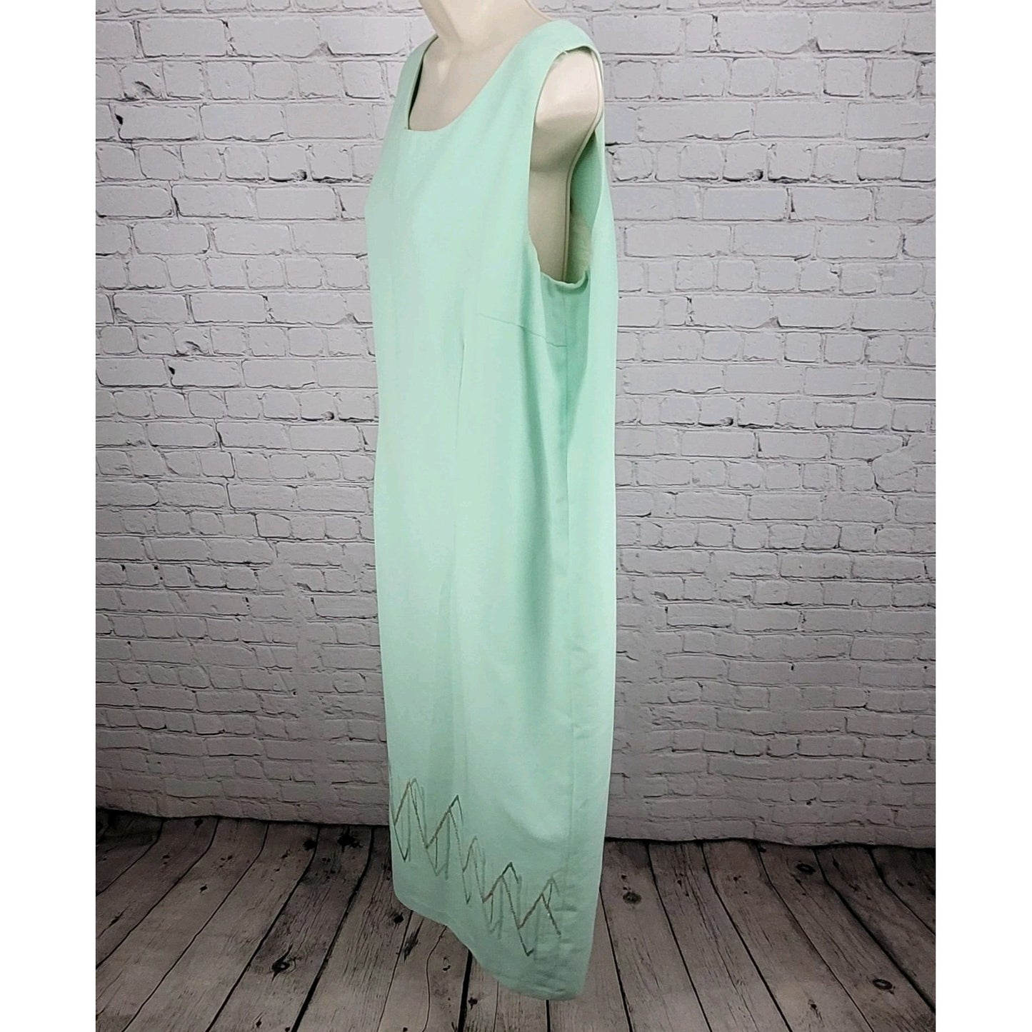 VTG Donna Vinci Green Beaded Embroidered Sleeveless Sheath Lined Long Dress 18