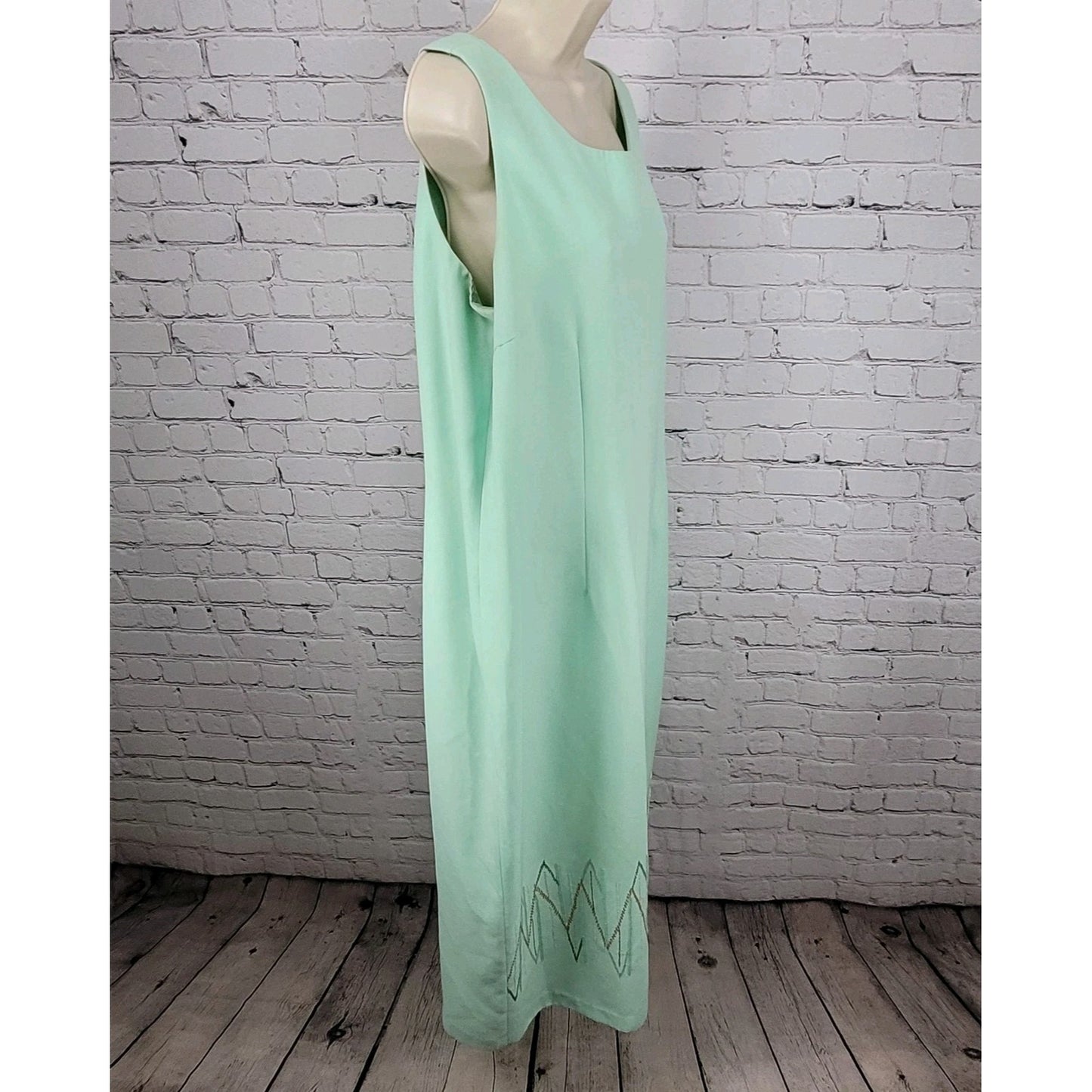 VTG Donna Vinci Green Beaded Embroidered Sleeveless Sheath Lined Long Dress 18