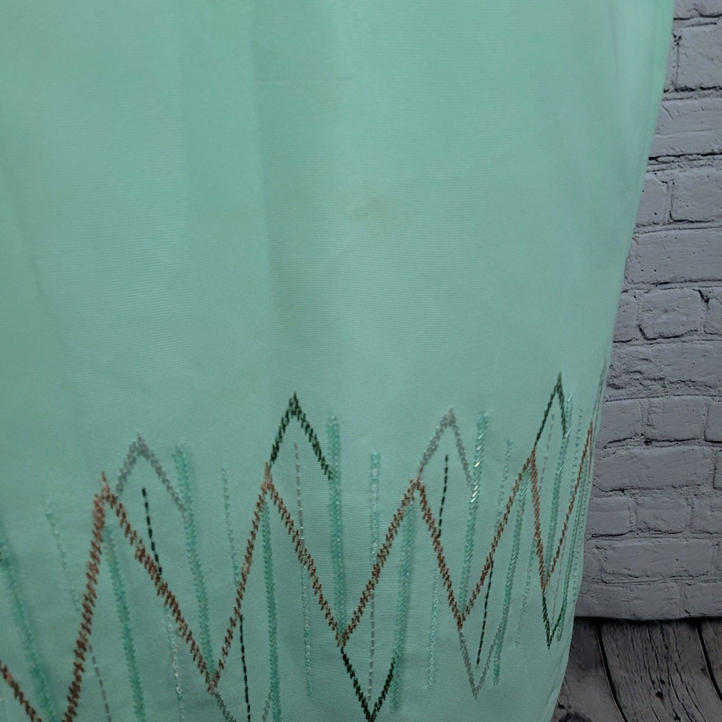VTG Donna Vinci Green Beaded Embroidered Sleeveless Sheath Lined Long Dress 18