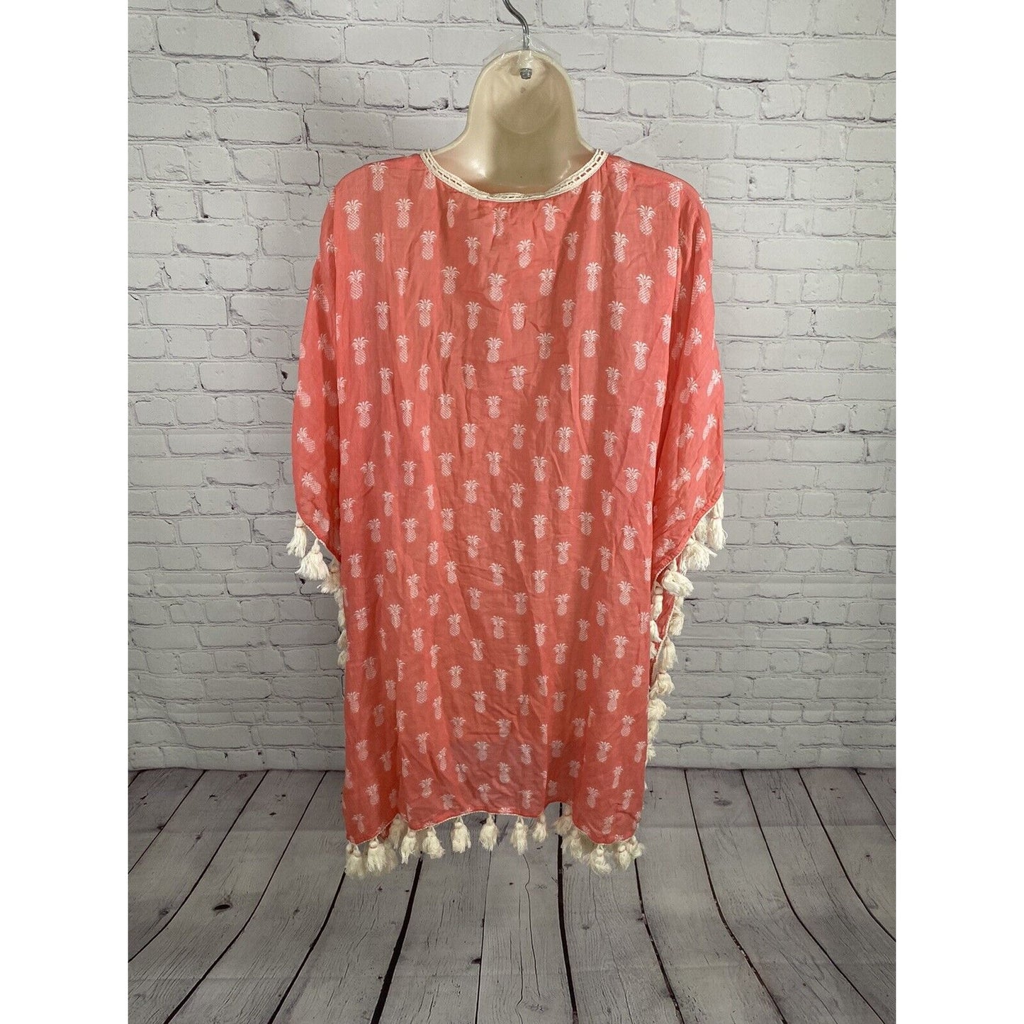 Anthropologie Z&L Pink Pineapple Lightweight Tassled Kaftan Style Tunic S