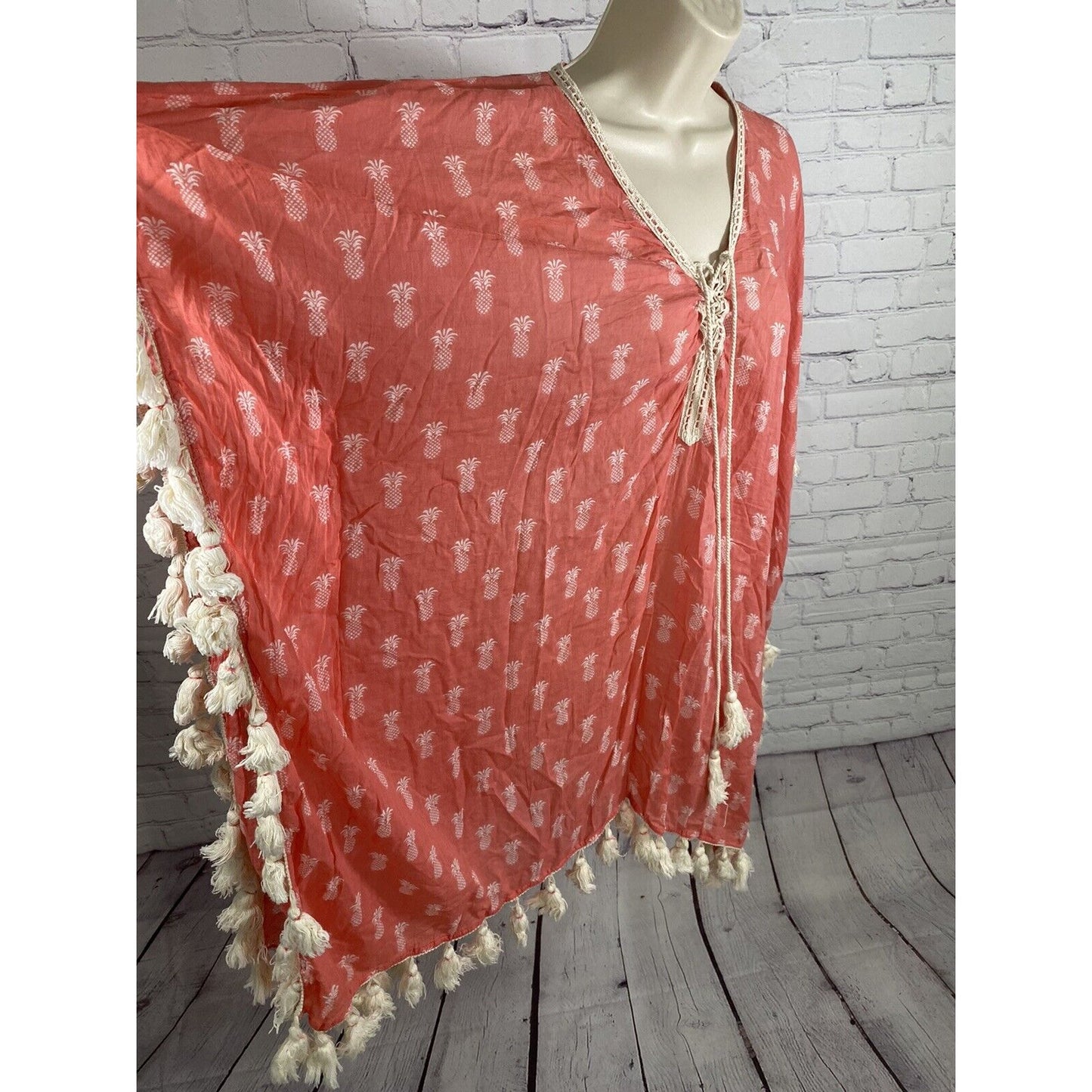 Anthropologie Z&L Pink Pineapple Lightweight Tassled Kaftan Style Tunic S