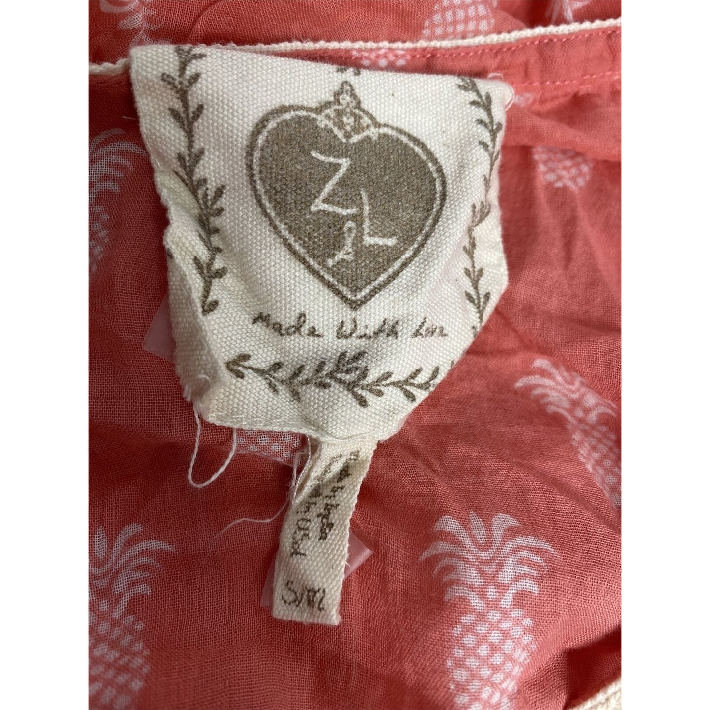 Anthropologie Z&L Pink Pineapple Lightweight Tassled Kaftan Style Tunic S