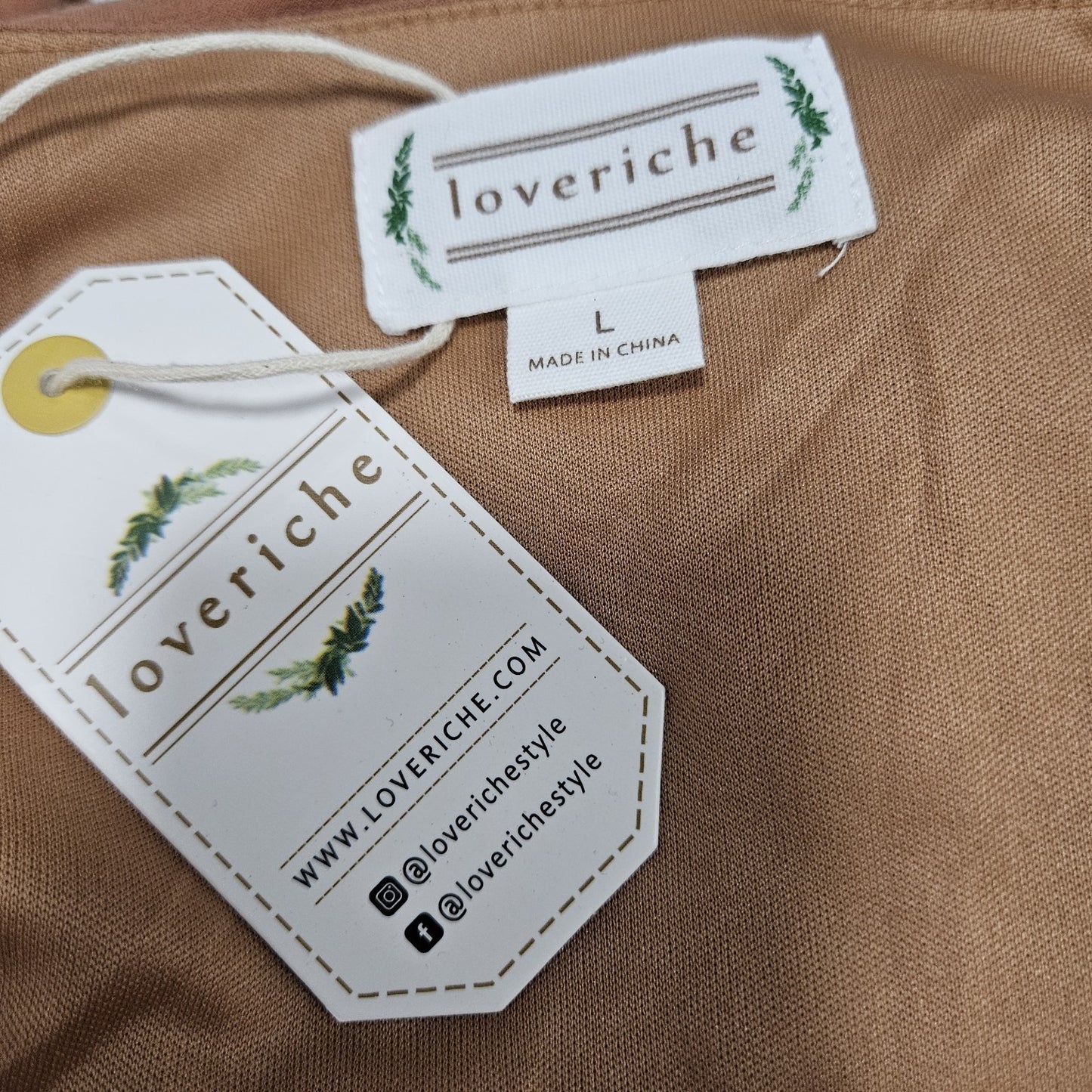 NWT Loveriche Camel Orange Linen Blend Long Bell Sleeves Lined Short Dress Large