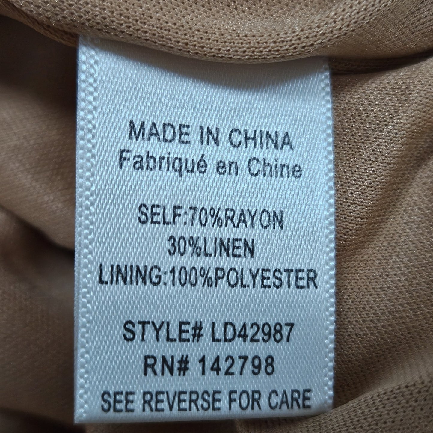 NWT Loveriche Camel Orange Linen Blend Long Bell Sleeves Lined Short Dress Large