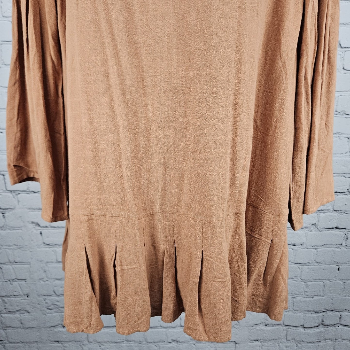 NWT Loveriche Camel Orange Linen Blend Long Bell Sleeves Lined Short Dress Large