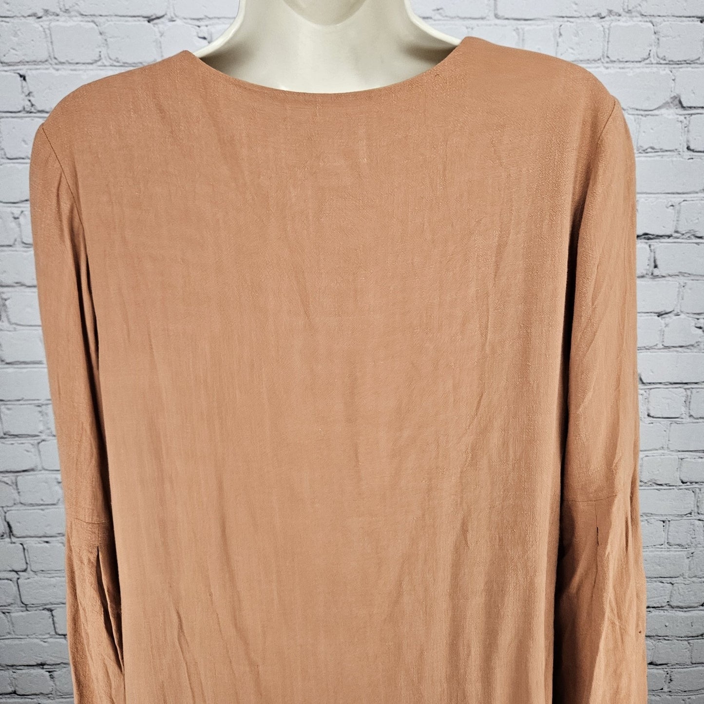 NWT Loveriche Camel Orange Linen Blend Long Bell Sleeves Lined Short Dress Large