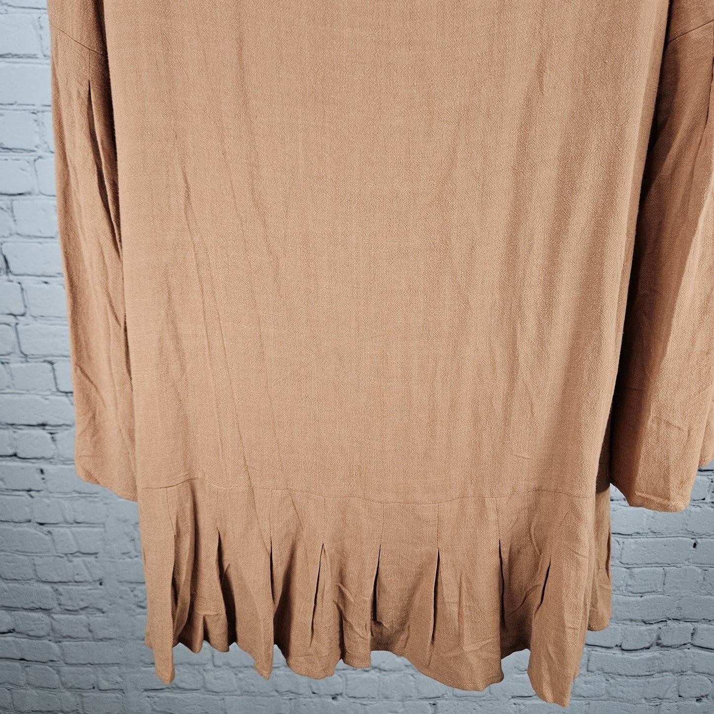 NWT Loveriche Camel Orange Linen Blend Long Bell Sleeves Lined Short Dress Large