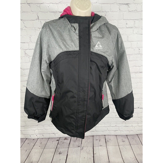 Gerry Grey Black Ski Snow Color Block Faux Fur Hooded Jacket Girls Size M Medium