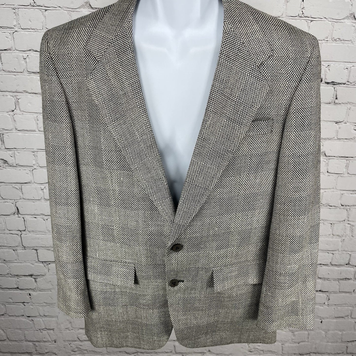 Louis Roth Ivory & Black Check Knit 2 Button Blazer Sport Coat USA Made Size 38R