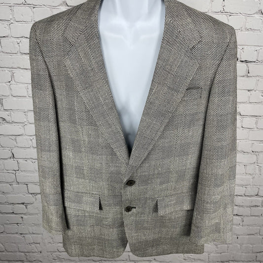 Louis Roth Ivory & Black Check Knit 2 Button Blazer Sport Coat USA Made Size 38R