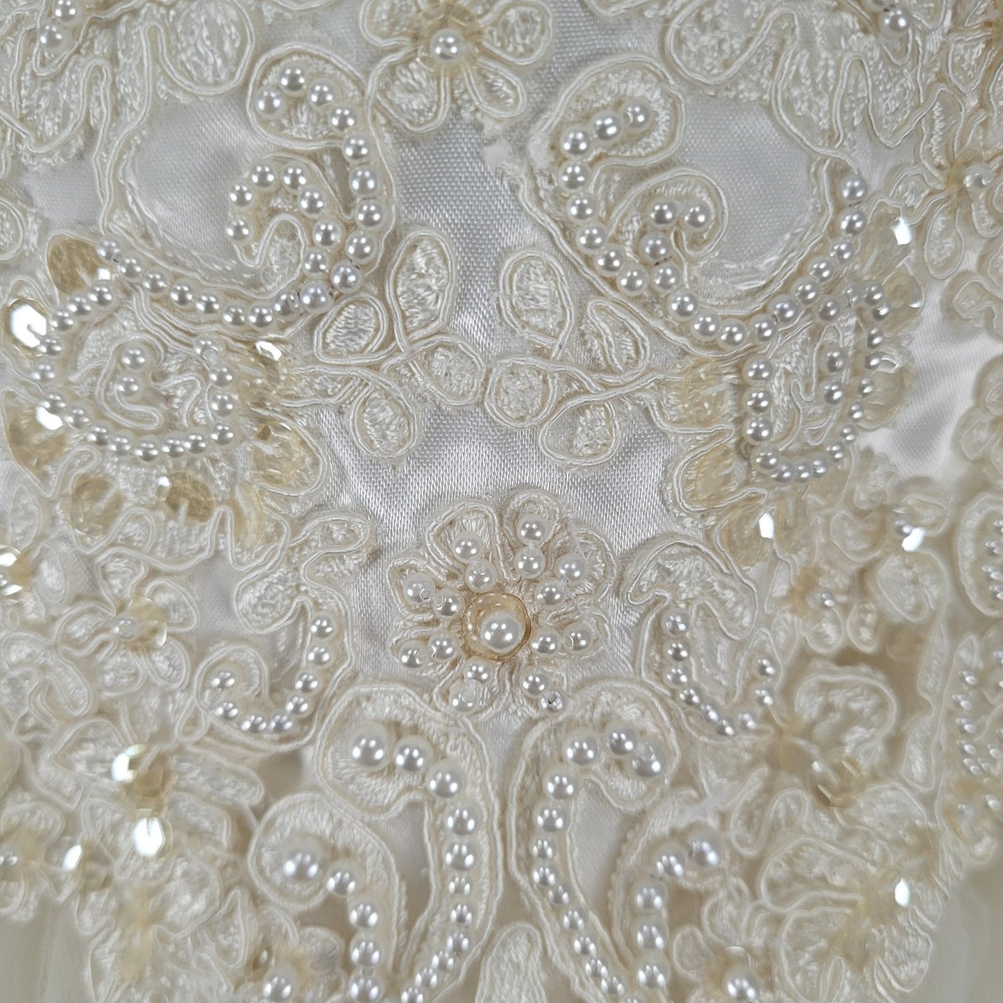 Pallas Athena Ivory Satin Embroidered Beaded Bridal Wedding Dress Gown Size P12