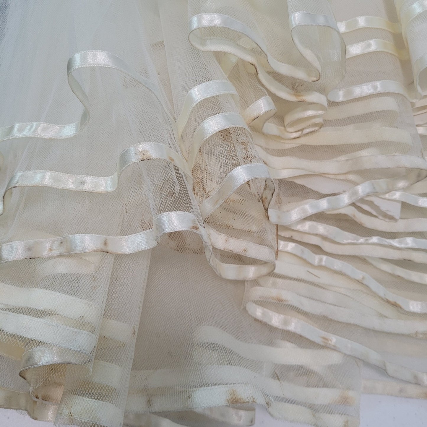 Pallas Athena Ivory Satin Embroidered Beaded Bridal Wedding Dress Gown Size P12
