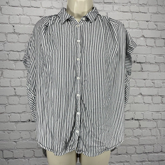 Madewell White Striped Lightweight Short Sleeve Ruched Top Blouse Size Small S