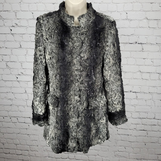 Stevie Mac New York Grey Faux Fur Sequin Pockets Snap Lined Over Coat Size 10
