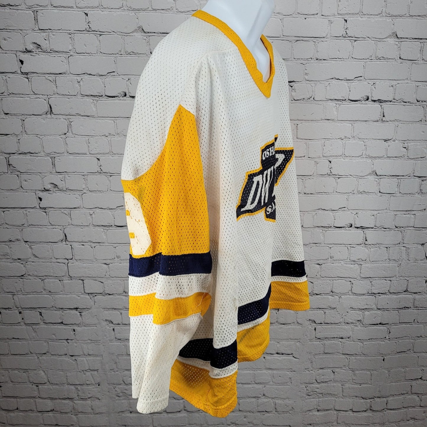 Oshawa Saints Dwyer #9 White Yellow Navy Long Sleeve Hockey Jersey XXL