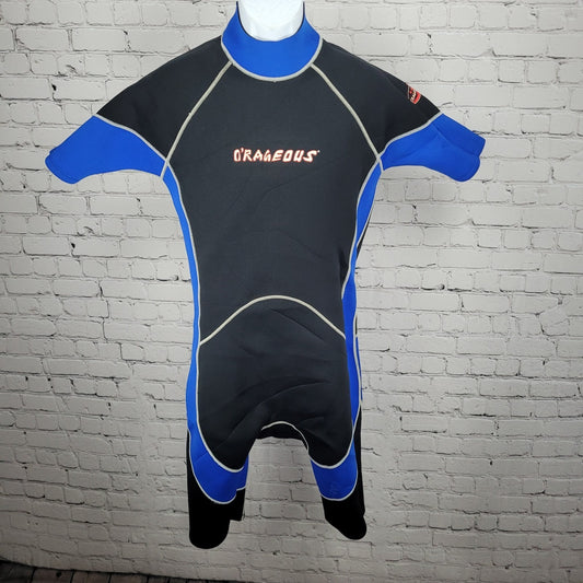 O'Rageous Black Blue Short Sleeve Shorty Springsuit Wetsuit Dive Surf Large L