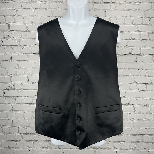 J. Ferrar Black Satin 6 Button Waistcoat Tuxedo Vest Lined Formal Size XL