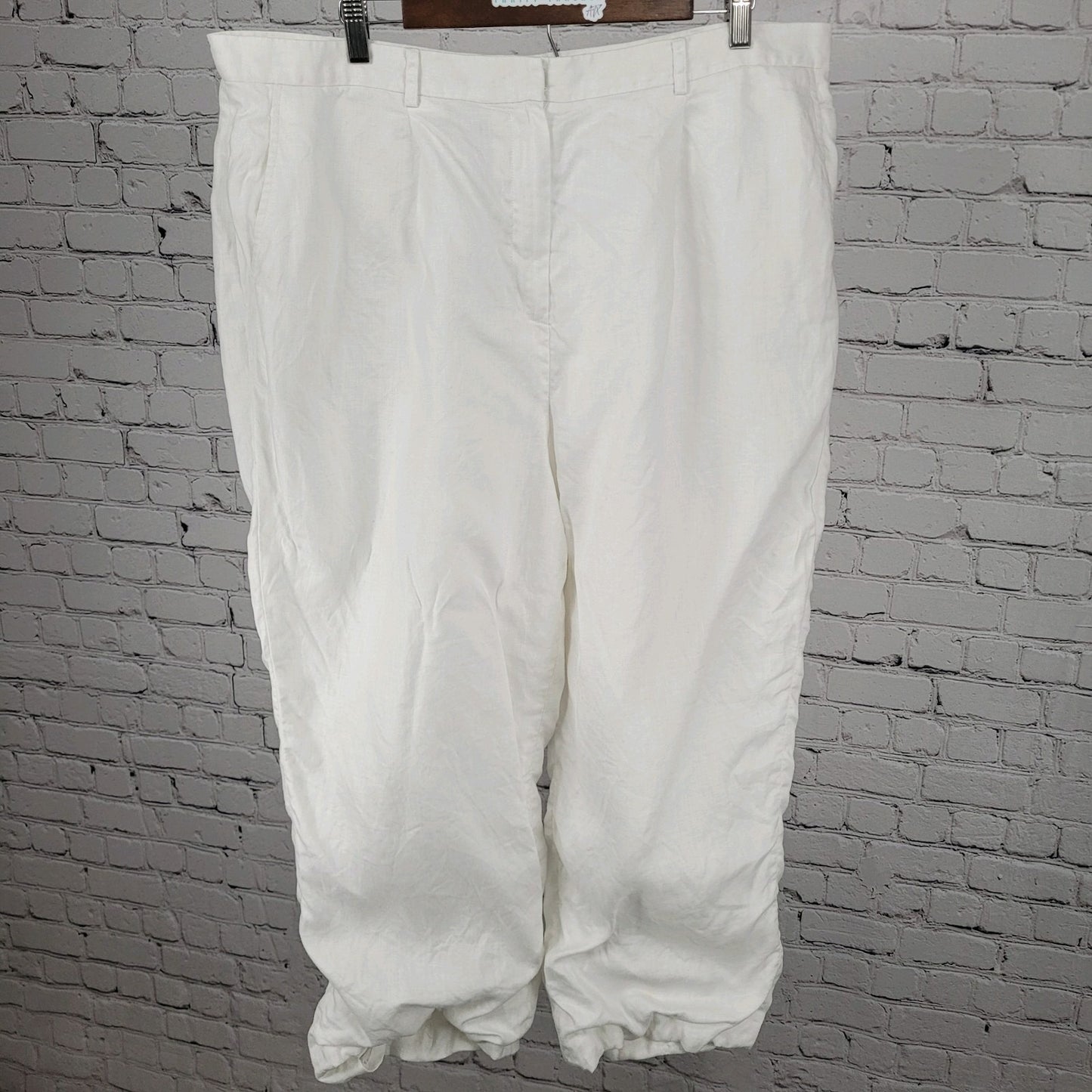 Lauren Ralph Lauren White Linen High Rise Wide Leg Crop Pants Size 20W (39x25)