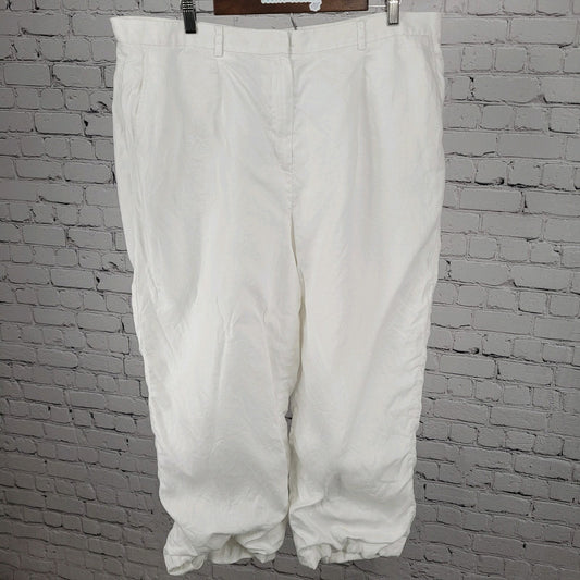 Lauren Ralph Lauren White Linen High Rise Wide Leg Crop Pants Size 20W (39x25)